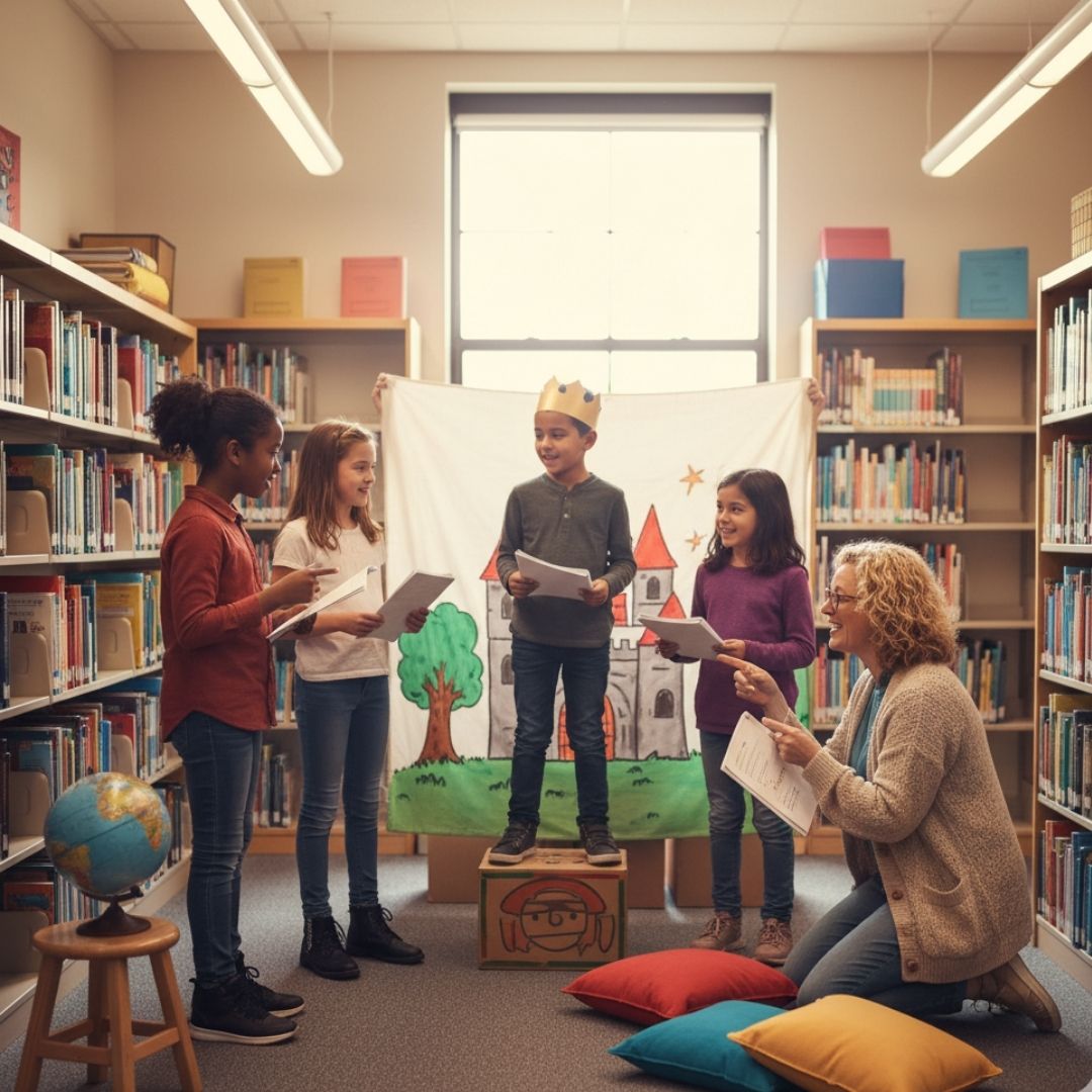 Students performing a play